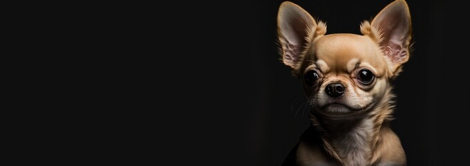 cute chihuahua on black background a very detailed image, copy space generative ai