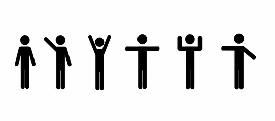 a set of human figures in different poses, an isolated pictogram on a white background, hand movement