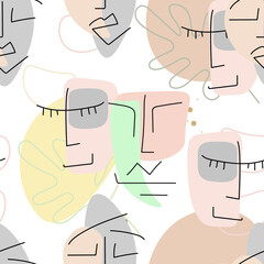 Face line pattern Abstract drawing seamless print