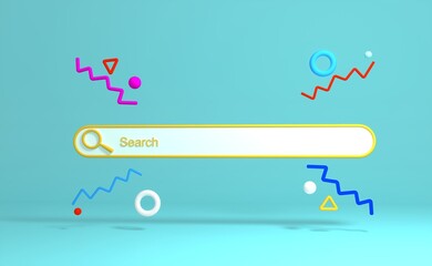 Minimal abstract background for online and shopping concept. Blank web browse search bar on blue background. 3d rendering. Clipping path of each element included.
