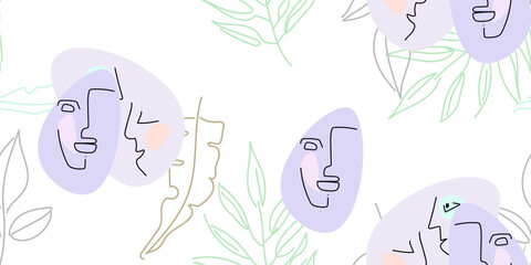 Face line pattern. Minimal art one line drawing.