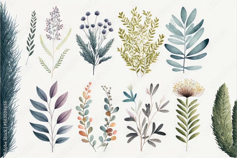 Poster a bunch of different types of plants on a white background with a green border around them and a blu