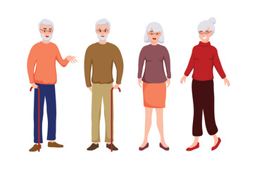 Two grandfathers and two grandmothers in cartoon character,