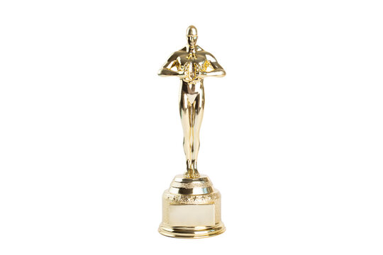 Oscar award isolated, golden statue, trophy prize on white background foto  de Stock