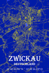 Nachtblaue moderne ästhetische Zwickau Stadtkarte