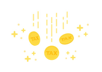 キラキラ光るTAXの文字が入った降ってくるコイン - 減税･確定申告による還付金のイメージ素材