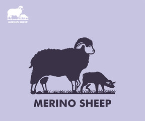 MORINO SHEEP WITH IT FAMILY LOGO, silhouette of great sheep farm vector illustrations