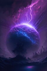 Electrifying purple planet in space. Fantasy fiction concept. Generative ai.