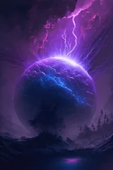 Tableaux ronds sur plexiglas Anti-reflet Pleine Lune arbre Electrifying purple planet in space. Fantasy fiction concept. Generative ai.