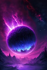 Purple meteor falling. Fantasy fiction concept. Generative ai.