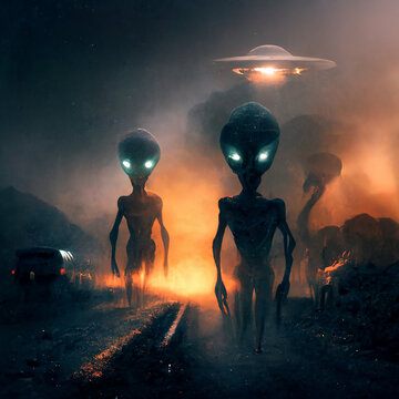 Alien invasion, aliens attack high quality image generative ai