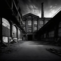 Empty abandoned factory industrial building created with AI