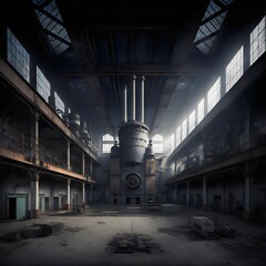 Empty abandoned factory industrial building created with AI