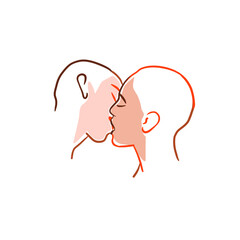 Hand drawn vector graphic art silhouette illustration for Valentines day,drawing kissing couple portrait together in line art style.Love couple kissing together.Valentines beautiful design concept art