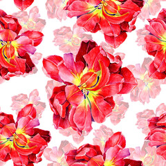 Watercolor tulips in a seamless pattern. Can be used as fabric, wallpaper, wrap.