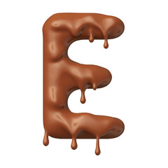 Chocolate letter E in realistic 3d render
