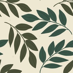 Naklejka na ściany i meble Botanical Branch with Leaves Seamless Pattern. Hand drawn Elegant Leaves Illustration for print, banner, cover, backdrop, fabric, textile, invitation, card. Floral Rustic Greenery Wallpaper