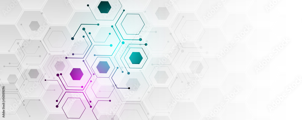 Sticker abstract hexagon background technology and communication network advertising media banner design