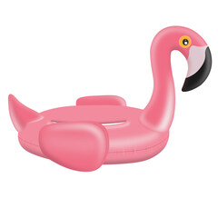 Summer funny on the beach with Inflatable pink flamingo on PNG white transparent background