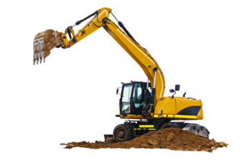 Crawler excavator isolated on white background. Powerful excavator with an extended bucket close-up. Construction equipment for earthworks. element for design.