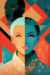 Colorful Futuristic Illustration, Portrait of a Woman, AI Rendering