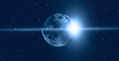 Full  Moon in the space with sunshine "Elements of this image furnished by NASA "
