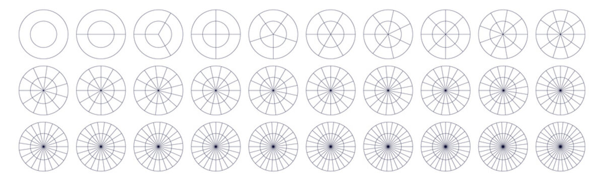 Divided Geometric Circles. Segment Slice Set. Simple Geometry. Diagram With Sections Or Steps. Vector Isolated Illustration