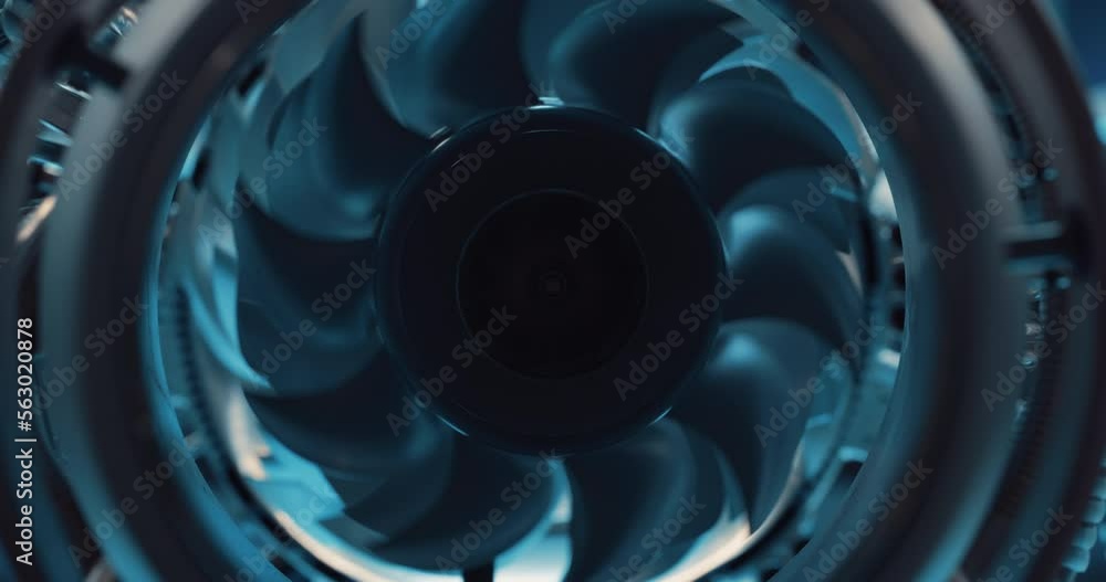 Poster industrial high tech sustainable electric turbine motor in a factory workshop. tech facility with se
