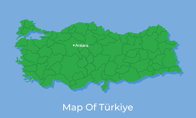 Vector green map of turkey detailed map with regions the republic of Türkiye