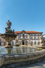 Fototapeta na wymiar Praca do Municipio (Municipality Square) in Braga downtown. On Praca do Municipio is the city Hall, Pelicano's Fountain.