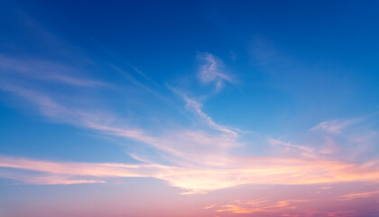 Naklejka na ściany i meble Beautiful bright sunset sky with clouds. Sunset sky background