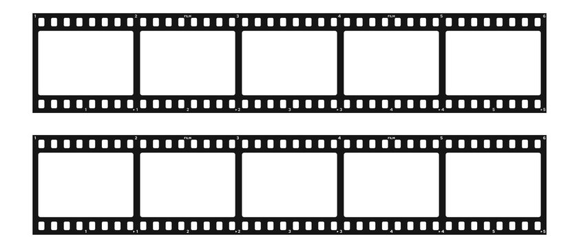 Set of filmstrip isolated on transparent background. Retro film strip frame. Vector illustration