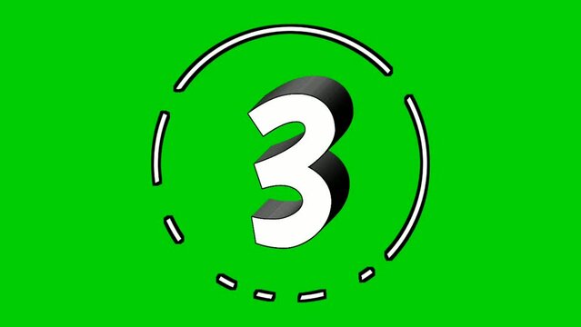 Number three 3 cartoon animation in rotating circle on green screen.4k cartoon video number motion graphics
