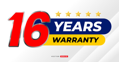 16 years warranty label. for icon, badge, logo, sticker, tag. vector label illustration 