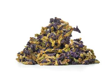 Natural Pure Blue Cornflower Petals.Blue tea with lemongrass and mint. life style images.Cornflower on white background.