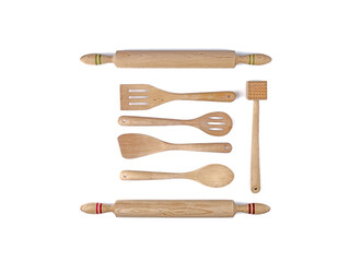 Wooden kitchen tools  isolated on white