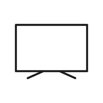 TV Set with Wide Monitor Line Icon. Television LED Display Linear Pictogram. LCD Electronic Technology Monitor Outline Symbol. Smart TV Home Equipment. Editable Stroke. Isolated Vector Illustration