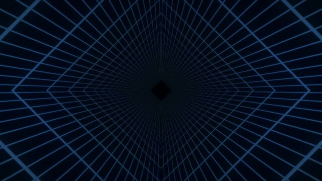 Neon lights tunnel style graphics, in a seamless animation loop. 3D Graphics, geometric lines template, ideal as a VJ loop or music stage background
