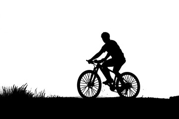 Silhouettes of mountain bikes and cyclists in the evening happily. Travel and fitness concept