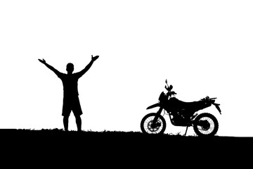 Silhouette of tourists on motorcycles On a white background, simple for decorating projects.