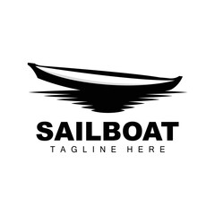 Obraz premium Sailboat Logo,Traditional Asian Boat Vector, Lake Ocean Icon Design, Fishing Boat