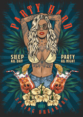 Bikini party women colorful poster