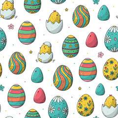 Easter seamless pattern with eggs and chicks for nursery prints, wallpaper, textile, scrapbooking, wrapping and digital paper, backgrounds, etc. EPS 10
