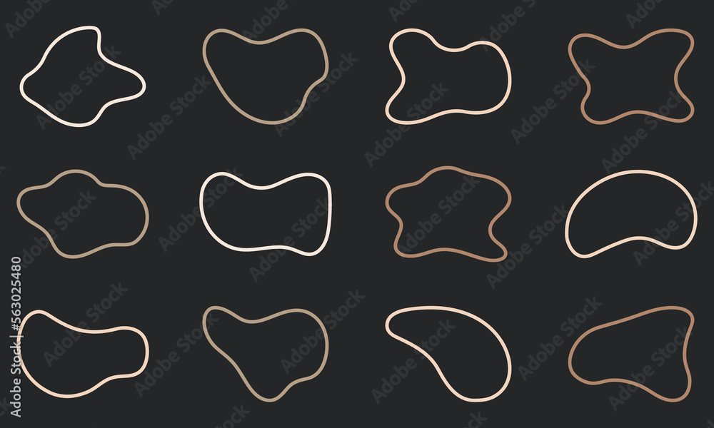 Poster free form abstract black outline set on black background. irregular random minimal blob form. organi