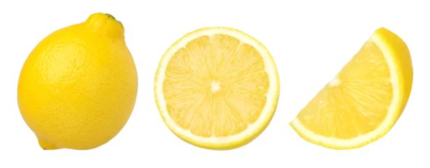 Fototapete Rund ripe lemon fruit half and slices isolated, Fresh and Juicy Lemon, transparent png, cut out. © natthapol