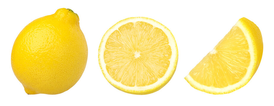 ripe lemon fruit half and slices isolated, Fresh and Juicy Lemon, transparent png, cut out. - Powered by Adobe