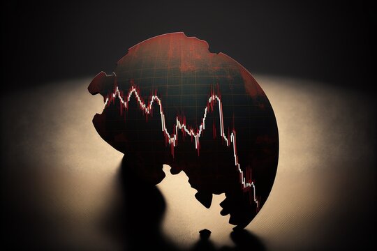 Financial crisis stock market graphs go down.  Business global money bankruptcy.  Generative AI.