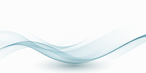 Blue curved lines background, abstract smoky wave flow with shadow on white background.