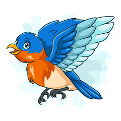 Cartoon little blue bird on white background