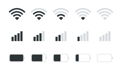 Fototapeta Wi-Fi Icon set. Wireless and wifi signal. WiFi zone sign. Charge battery level. Mobile connection icons. Phone system icons. Vector obraz